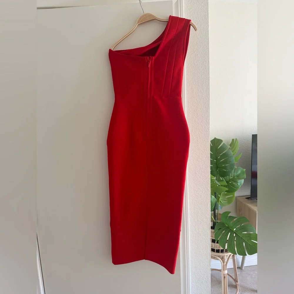 Posh Mia Red Bodycon One-Shoulder Midi Dress